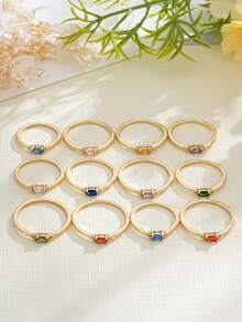 1 pieza Anillo con baño de oro de 18K, piedra natal de diciembre, diseño sencillo adecuado para hombres y mujeres, regalo de cumpleaños - Multicolor - Ver 2