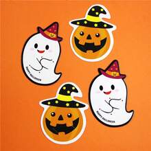50pcs/Set Halloween Ghost Pattern Lollipop Decorative Paper Cards, DIY Decoration Cards