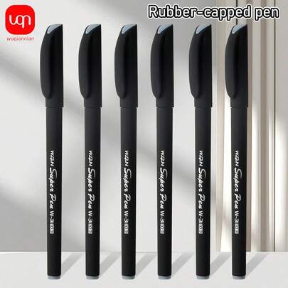 WUQIANNIAN 3/6 Pcs 0.3mm Half-Needle Black Frosted Gel Pen With Black Ink Core Suitable For Daily Writing, Signing, Office, Business Pen For Back-To-School Season.