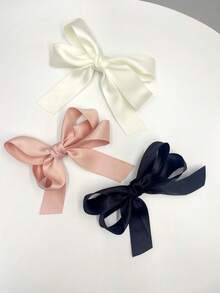 3pcs Sweet & Chic Bowknot Hair Clips In Beige, Pink, And Black - Cute Fabric Hair Accessories For Women & Girls, Perfect For Casual Attire Or Vacation Claw Clips Hair Claws Hair Barrettes, School Stuff Winter Hair Clutch