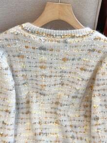 1 pieza Suéter de mujer con bloques de color a la moda, suéter de punto suave y acogedor, prenda exterior de manga larga y cuello redondo, suéteres de punto elegantes para mujer, invierno - Multicolor - Ver 5