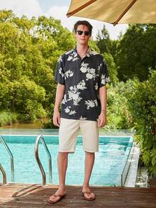 Men's Silk Hawaiian Floral Shirts Short Sleeve Button Down Casual Tropical Holiday Beach Shirtshalloween - Màu xám đen - Xem 6