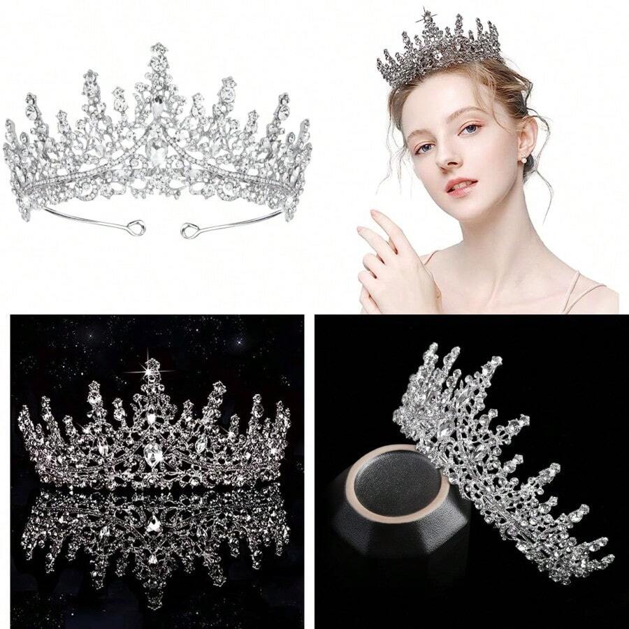 Heatunk Silver Wedding Crystal Tiara And Crown Set Elegant Headpieces For Women Bride Royal Queen Ideal For Quinceanera Birthday Prom Pageant