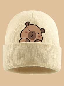 1 件可爱水豚印花针织帽，可爱百搭设计，男女通用，舒适轻便的冬季滑雪帽，时尚弹力无檐帽，适合父母的秋冬保暖配饰，适合万圣节、徒步旅行、露营、圣诞节等户外活动，适合送给家人和朋友的礼物