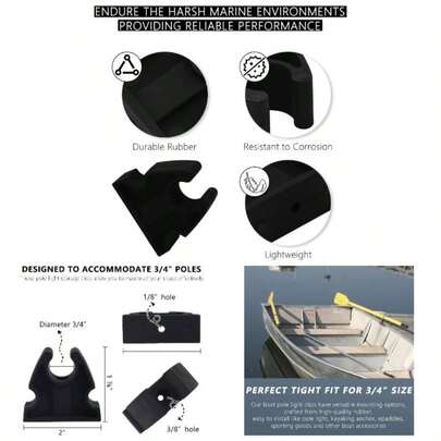 Rubber Pole Storage Clips Boat To Hold 34 Inches Poles, Versatile Black Clips Marine Organization Boat Accessories