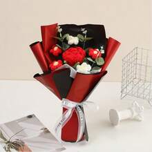 Ramo de flores de ganchillo Flor de punto Decoración del hogar Regalo del día de la madre Flores artificiales para el cumpleaños del día - Rojo - Ver 9