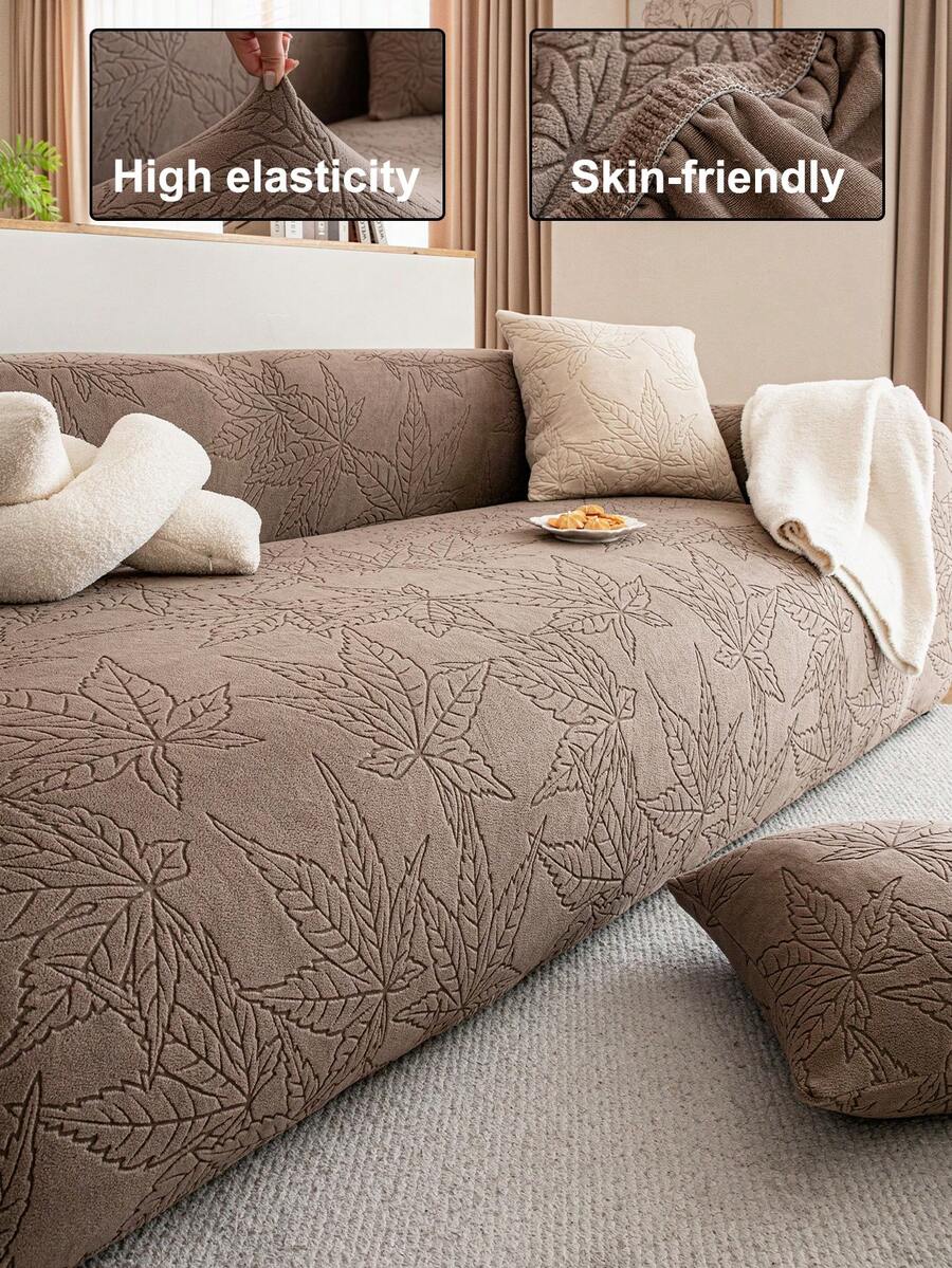 1 件纯色 Sherpa 提花沙发套，宠物友好型防滑防尘防刮，圣诞节和新年装饰，适用于室内外花园客厅沙发，适合 1/2/3/4 座沙发 - 卡其色 - 查看 1