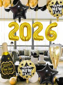 10 件/套新年气球套装，包含 16 英寸 2026 数字、星形新年英文瓶、香槟金瓶、黑色星星、18 英寸新年铝箔气球，适用于 2026 新年派对、新年派对装饰、新年主题、毕业派对、生日婚礼派对装饰、周年纪念装饰、除夕派对、节日装饰、派对用品 - 彩色 - 查看 5