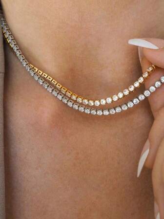 Minimalistiskt moderiktigt kubiskt zirkoniahalsband för kvinnor, lyxigt helt belagt klokedja med chokerhalsband