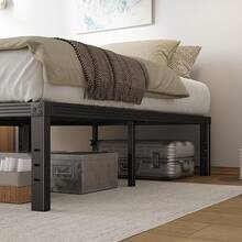 Marco de cama resistente COMASACH, negro, acero, 16 pulgadas de altura, sin ruido, sin somier, 3500 libras, fácil de montar, almacenamiento debajo de la cama - 16 pulgadas - Ver 3