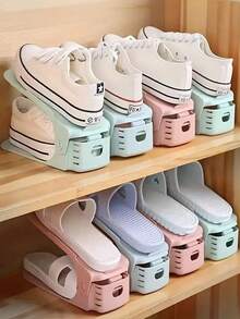 Pacote de organizador de espaço para sapatos de plástico, ajuda a economizar espaço, prateleira ajustável de altura para sapatos de segunda geração, prateleira para armazenamento de sapatos, suporte para sapatos de camada dupla, prateleira para armazenamento de sapatos, prateleira para chinelos