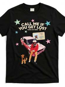 Vintage Call Me If You Get Lost Nostalgic-Shirt - Black Cotton, Round Neck, Short Sleeve, Casual Street Style Men And Women, Vintage Shirts Men's-Shirt MC5F - 黑色 - 查看 1