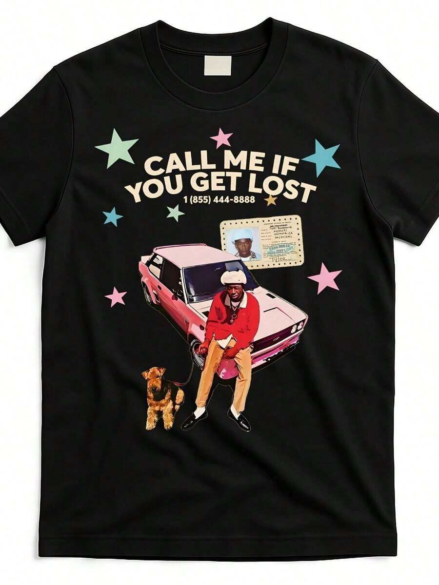 Vintage Call Me If You Get Lost Nostalgic-Shirt - Black Cotton, Round Neck, Short Sleeve, Casual Street Style Men And Women, Vintage Shirts Men's-Shirt MC5F - 黑色 - 查看 1