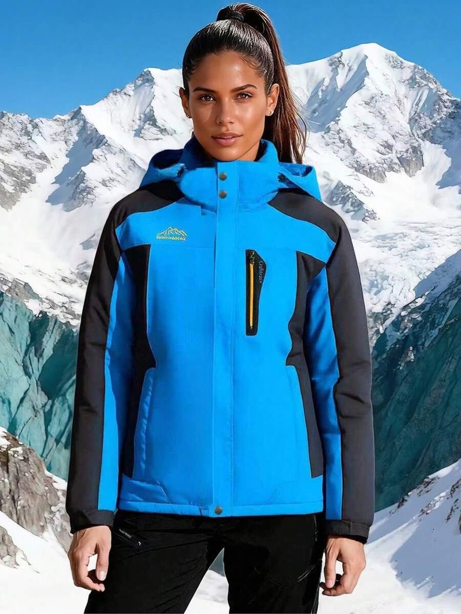 Women's Windproof Waterproof Outdoor Jacket, Mountaineering, Climbing, Skiing, Durable Casual Hooded Coat,Skiing - Blue - View 1