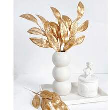 12pcs Christmas Decorative Flowers - Artificial Pine Branches With Golden Flowers, For DIY Wreaths/Vase Filler, Home Christmas Decor, Christmas Tree Decoration, Crafts, Artificial Christmas Branches For Indoor/Outdoor Vase, Home Decor, Artificial Plants, Artificial Flowers, Valentine's Day Gifts, Home Decor, Small Gifts Christmas Decorations Room Decor