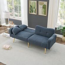 [Sleeping Function] Double Sofa Bed - Modern Double Sofa With Adjustable And Gold Metal Legs, Integrated Sleeping Function. 2 In 1 Multifunctional Furniture. - Navy Blue - View 7