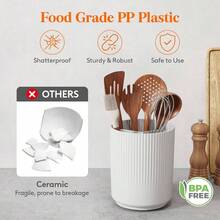 - Soporte para utensilios para encimera de cocina, cubiertos con base giratoria antideslizante, 3 compartimentos grandes, organizador de cubiertos con drenaje en, color blanco, 1 paquete - Blanco - Ver 5