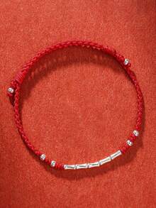 1pc S925 Sterling Silver Chain Bracelet, Lucky Bamboo Knot Braided Red String Bracelet, Small Gift For Best Friend, Suitable For Girls, Boys, Daily Wear, Travel, Party, Collection, Comes In Elegant Gift Box - Red - View 4