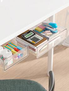 1 pieza Caja de almacenamiento de cajón debajo del escritorio, estante organizador, almacenamiento oculto, sin necesidad de perforar, material para mascotas, estilo colgante deslizante