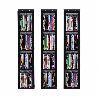 Advwin Juego de estantes flotantes de metal para CD y DVD de 3/4" con ganchos para pared, organizador versátil para películas, videojuegos, libros y más.