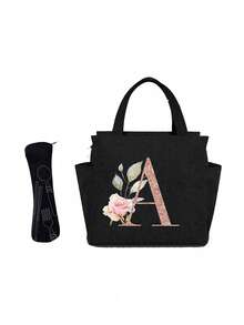 Geantă de prânz izolată personalizată cu identificare a primei litere - Geantă Bento caldă din pânză, închidere cu fermoar, căptușeală din folie de aluminiu de mare capacitate, potrivită pentru designul primei litere la serviciu și la școală, școli și activități în aer liber - Ușor de curățat, design compact, impermeabil, cutie de prânz, geantă de prânz pentru femei, geantă de picnic pentru profesori, geantă frigorifică pentru camping, geantă frigorifică pentru sală de clasă, geantă de picnic pentru femei, geantă de damă pentru școală, accesorii școlare, articole școlare