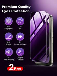 2pcs Full Coverage Anti-Spy Blue Light Tempered Glass Screen Protector Compatible With IPhone 11 To 17 Series, 14 6.1", 13/13 Pro 6.1", 15/15 Pro Max, 16/16 Pro/16 Pro Max, 17/17 Pro/17 Pro Max, AIR - Black - View 19