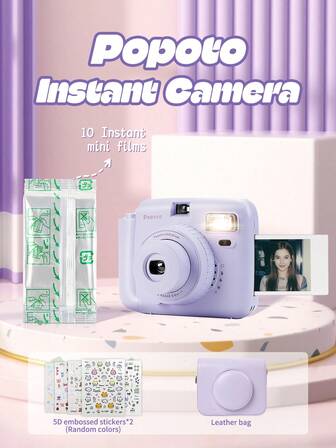  Popoto Instant Camera For Mini 11/12 Films With 10 Instant Mini Films 5 Selectable Modes For Various Scenes 30 Second Development Center Axis Viewfinder Good Christmas Gift .(Not Include Battery)