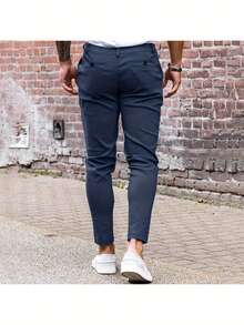 Mens Chinos Slim Fit Pants Flat Front Stretch Skinny Tapered Dress Pants Comfort Casual Solid Trousers - 藏青色 - 查看 2