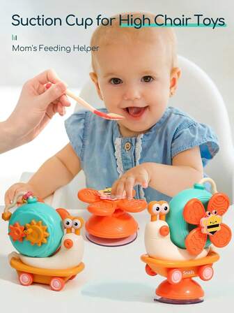 Cute Snail Shaped Baby High Chair Suction Cup Toy, With Rotating Function, Suitable For Babies Over 6 Months, Multi-Functional, Can Be Disassembled Into Small Car, Suction Cup And Fingertip Spinner, Can Be Used As Baby Window Rotation Toy, Snail Shaped Baby Bath Toy, Sensory Education Toy, Newborn Gift