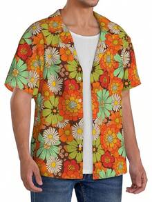 Mens Hawaiian Shirt Short Sleeve Casual Button Down Summer Beach Shirts With Pockethalloween - Hoa cổ điển thập niên 70 - Xem 8