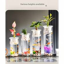 2-In-1 Plastic Transparent Cylinder Aquarium With Hydroponics Basket, Suitable For Desktop Or Tabletop Display