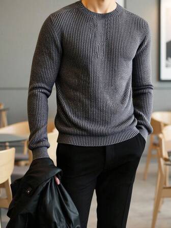 Men's Crew Neck Long Sleeve Knit Pullover Sweater, Fall/Winter
