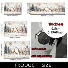 1 pièce Paillasson avec motif de renne de Noël, flocon de neige et sapin imprimé sur surface en fausse laine avec fond en TPR. Tapis de salle de bain, tapis de cuisine, tapis de buanderie, décoration de fête, décoration de maison, décoration de mariage, décoration de salle à manger