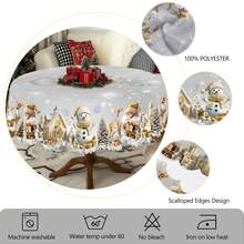 1pc Vintage Christmas Tablecloth With Santa Claus Reindeer Snowman Christmas Tree Patterns, Christmas Decor 2025, Christmas Party Decoration For Home Indoor Outdoor, Chic Silvery Round Rectangular Table Cloth, Holiday Kitchen Festive Decor, Christmas Gifts