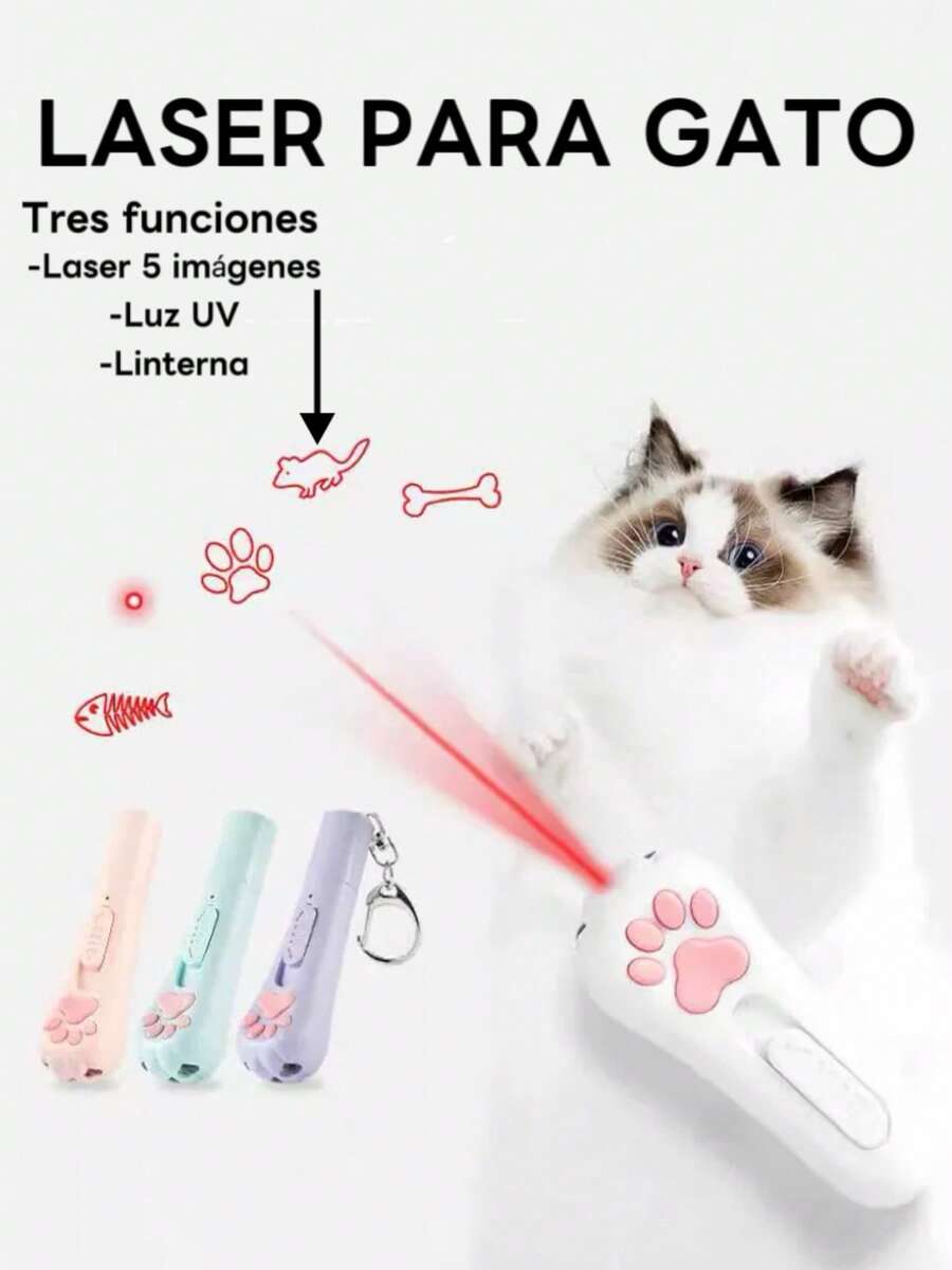 Juguete para gatos, juguete interactivo con proyector recargable con luz de patrones, pluma de juego para gatos con puntero láser rojo, juguete en forma de pata de gato divertido, palos de juguete para mascotas, suministros para mascotas para perros