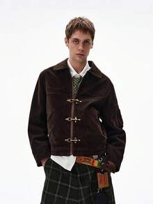American High-End Deconstruction Splicing Airplane Buckle Short Jacket For Men And Women, Autumn And Winter Retro Vintage Distressed Suede Jacket - màu nâu - Xem 4