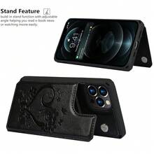 Compatible With IPhone 12 Pro Max Wallet Phone Case With Card Holder For Women, RFID Blocking Embossed PU Leather Wrist Strap Case 6.7 Inch (Heart Black){"Color_name":"H-Black"} - Đa màu6 - Xem 7