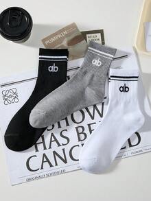 3 Pairs Women's Solid Color Sports Socks Yoga Mid-Calf Socks, Casual Minimalist Style, Comfortable & Soft, Unisex Couples Design, All Season - 彩色 - 查看 4