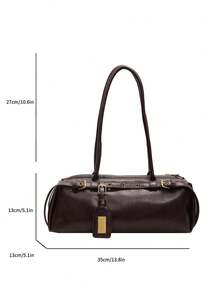 1 件时尚 PU 皮革通勤包，简约纯色复古风格休闲单肩腋下包，适合女士，秋冬