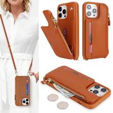 For IPhone 13 Pro Max Wallet Case With Card Holder For Women,For IPhone 12 Pro Max Case With Strap,Crossbody And Wristlet Zipper Pocket Phone Cover-Brown{"Color_name":"L5-Brown"} - 多色22 - 查看 7
