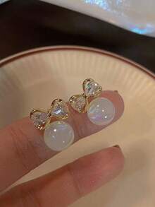 一對優雅蝴蝶結領結與人造珍珠耳環－奢華鋅合金女款，適合日常穿著或派對 - 彩色 - 查看 4