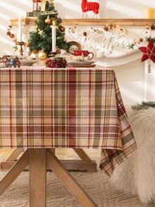 1pc Christmas Beige & Plaid Tablecloth, Thickened Woven Material For Square Table, Suitable For Holiday Gatherings And Parties - Beige, Red and Green - View 13