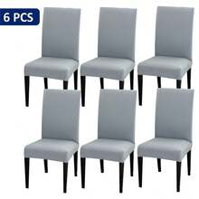 1pc/4pcs/6pcs/8pcs/10pcs Solid Color Milk Silk Chair Cover, Polyester Elastic Dining Chair Slipcover - Light Grey - View 10