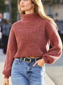 Suéter de punto de manga larga de moda para mujer, ajuste suave y holgado, nueva llegada de otoño/invierno - Rojo - Ver 3