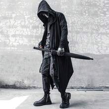 Gothic Cloak Long Hoodie Men Black Wizard Hoodies Streetwear Cardigan Hoodie Techwear Malehalloween - 3X-大號 - 查看 4