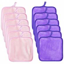 Pano demaquilante, 5,12" x 5,12", toalha de maquiagem, pano de rosto reutilizável, para lavagem do rosto, almofada de maquiagem e bolsa de malha, microfibra, lavagem facial, pacote com 12 peças, duas cores misturadas