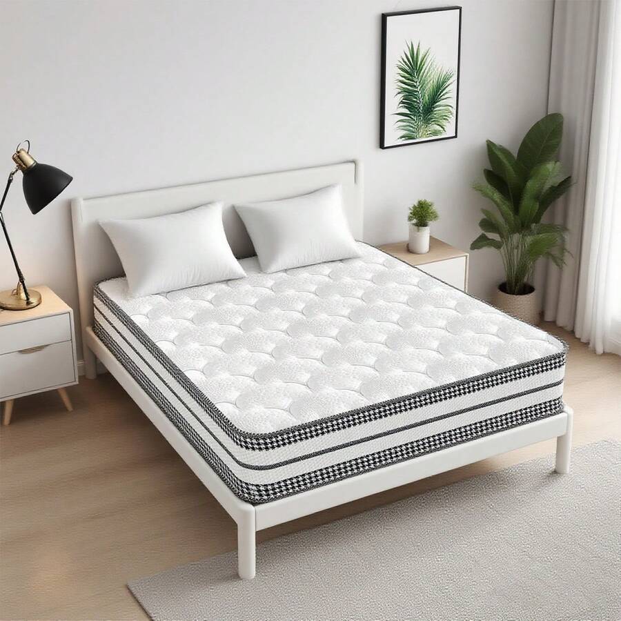 Colchón Híbrido - Colchón 90x200 cm - Altura 24 cm - Muelles ensacados y viscoelástica - Colchón muy Transpirable - Ideal Para un Sueño Reparador, 7 Zonas de Confort - Blanco y Negro - Ver 1