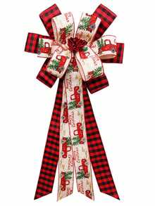 1pc Oversized Burgundy Velvet Christmas Bow, Giant Hanging Ribbon Tree Topper With Long Tails, Decorative Bow For Wall Backdrop Wedding Birthday Holiday Party Photo Prop Decoration - Multicolor - View 15