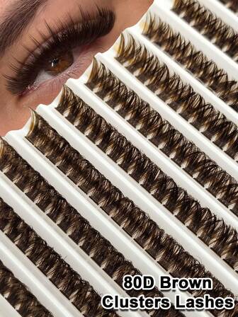 200 片 80D D 卷曲棕色 DIY 簇状睫毛 蓬松柔软簇状睫毛 自然外观 轻盈 9mm-16mm 可重复使用混合风格簇状睫毛