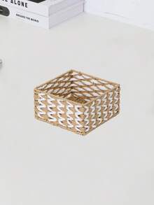 1pc Handwoven Storage Basket, Multipurpose Desktop Organizer Box, Living Room Storage Bin, Can Store Snacks, Toys, Keys And Small Items, Bohemian Geometric Woven Basket, Wooden Rattan Planter Stand, Mixed Natural Rope Decor, Creates Coastal Ambiance. - square - View 16